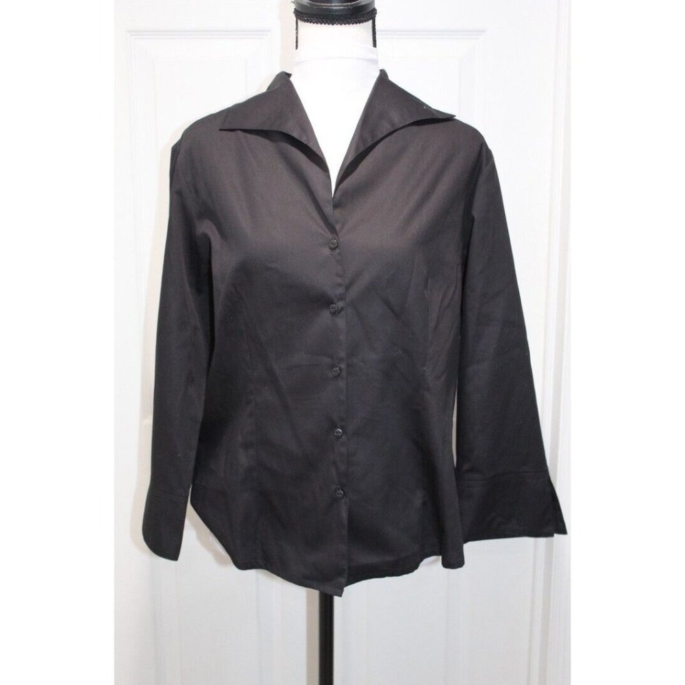 NWT Sao New York Blouse Black Swiss Pique 3/4 Sleeve Button Career Casual Size 4